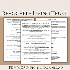 Revocable Living Trust Agreement, Living Trust Form, Inter Vivos Trust, Grantor Trust, Family Will Printable, Editable, Word and PDF - Etsy