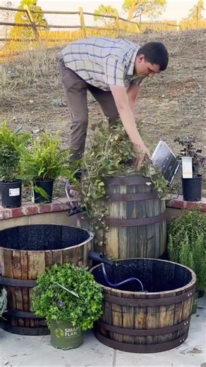 Solar Water Pump + a whiskey barrel into the coziest DIY waterfall