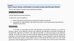 Lesson 1  Basic Concepts, Theories, and Principles in Assessing Learning Using Alternative Methods - Assessment of Learning 2 - Notes - Teachmint