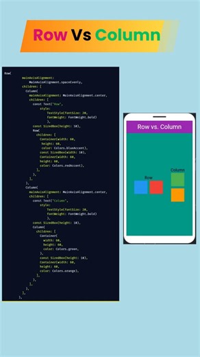 Row vs Column in Flutter Explained in 10s! ⚡ #flutter #dart #coding #flutterwidgets #fluttertips