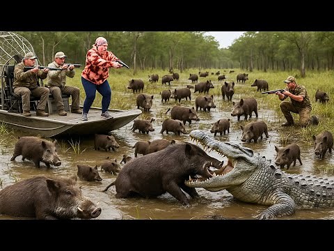 Hunter Chases Wild Boar into Dangerous Swamp – Crocodile Strikes!