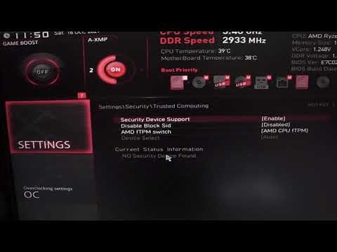 Windows 11 Enable TPM 2.0 MSI B550 B450 B350 Ryzen AM4 Motherboard