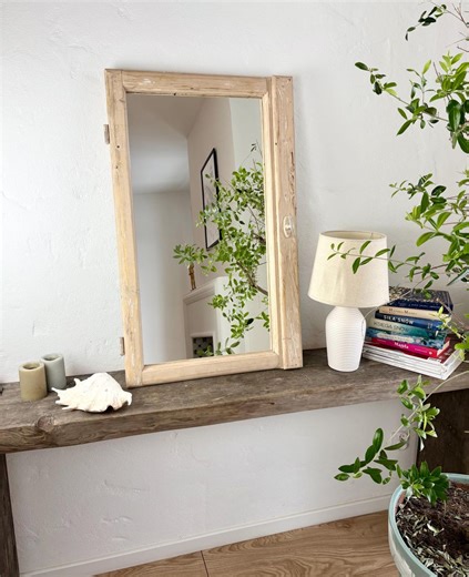 Rustic Window Frame Mirror Reclaimed Wood Beams Mirror Beige Pastel Farmhouse Wall Mirror Wabi Sabi French Country Home Decor 58x93 Cm - Etsy