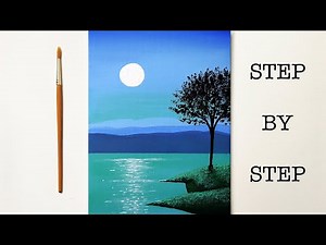 Easy Full Moon for Beginners | Acrylic Painting Tutorial Step by Step ( ENG SUB )