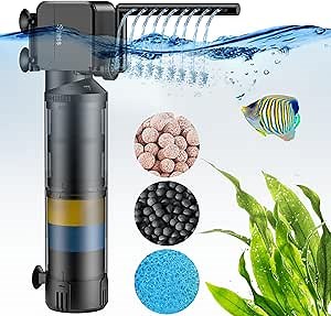 20W Aquarium Filter: 3-Stage Fish Tank Filters with Aeration, Oxygenation and Rainfall Mode, 320GPH Submersible Aquarium Filter Turtle Tank Filter for 40-180 Gallon Fish Tanks, Flow Adjustable