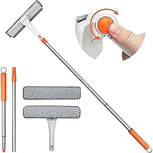 Amazon.com: Window Squeegee, 2 in 1 Rotatable Window Cleaning Tool Kit with 48" Extendable Handle, Window Cleaner Squeegee with 180° Rotating Head, Window Scraper and Window Scrubber Combo Glass Cleaning Tool : Health & Household