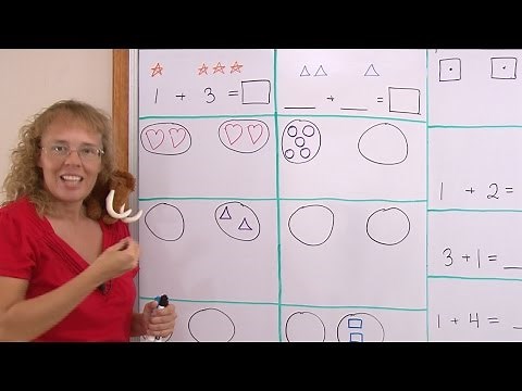 Kindergarten addition lesson: learn to write sums with + and =