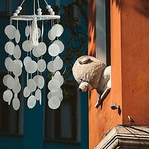 Capiz Shell Wind Chime for Outside, Sea Glass Wind Chimes, Seashell Windchimes Ourdoors, Unique Outdoor Boho Decor for Patio Garden Balcony Porch, 8.3" W X 23.6" H, Remmdan