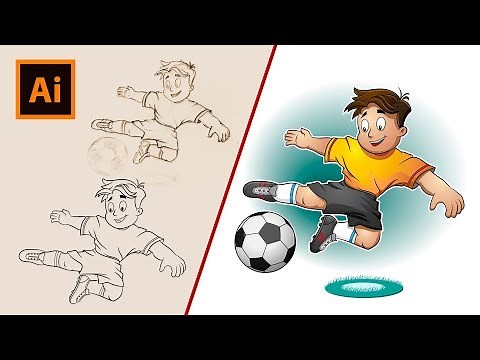 How to Draw a Cartoon Football Player - Creation Process Sketch to Vector in Adobe Illustrator