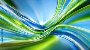 Dynamic abstract artwork featuring fluid, wave-like green and blue light streaks on a bright background, symbolizing energy and movement. Stock Video