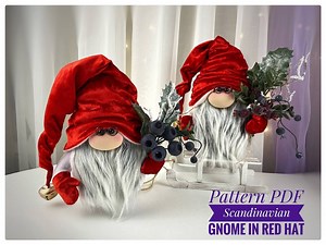Pattern Pdf Scandinavian Christmas Gnome in Red Hat DIY Handmade, Step by Step, Easy Gnome, Free Tutorial Youtube - Etsy