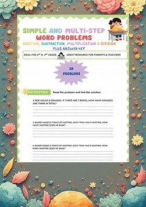 2nd-3rd Grade Math Word Problems Worksheet With Answer Key (digital Download) - Etsy