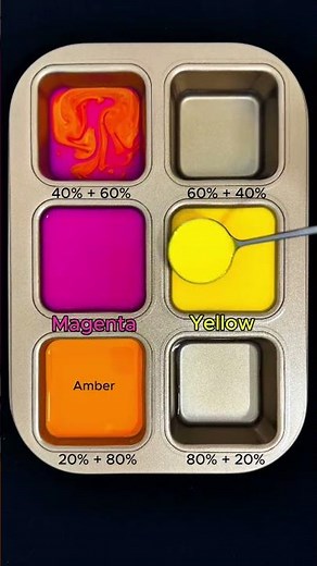 Create 4 colors from 2 colors: Magenta + Yellow #asmr #mix #colormixing #colors #mixing