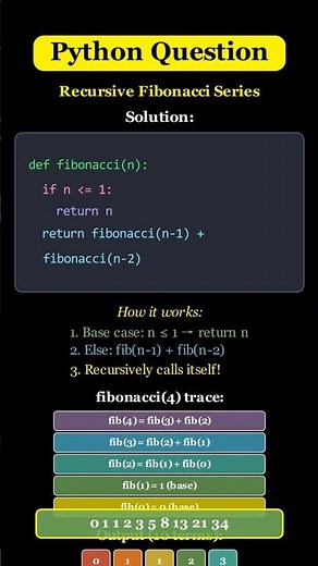 Python Recursion: Generate Fibonacci Series! 🔁✨ #python #coding