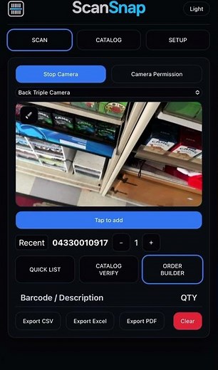 ScanSnap Demo – Barcode Scanning Web App (Order Builder + Catalog Verify)