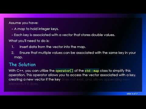 How to Push Data in a Vector into a Map with Integer Key in C+ +