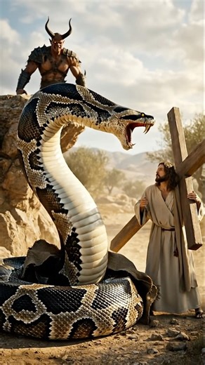 Jesus vs. Giant Snake: The Power of the Cross! ✝️🐍 #shorts #jesus #god