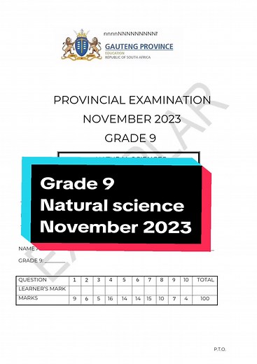 Grade 9 Natural Science November 2023 Resources