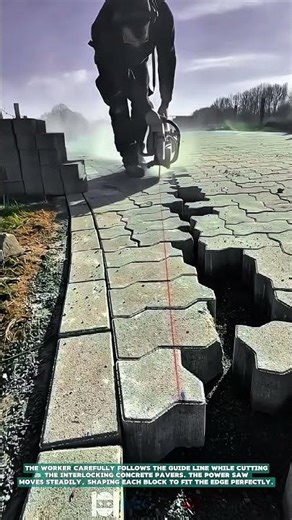 Cutting Interlocking Concrete Paving Blocks Along a Guide Line – Satisfying Jobs and Machinery