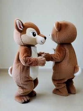 Deer and bear puppet play together
