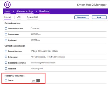 How do I switch my hub to Full Fibre mode?