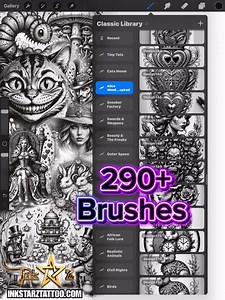 Wonderland Procreate Brush Set: 290  Fantasy Stamps, Tattoo Flash (digital Download) - Etsy