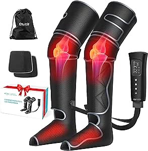 Leg Massager, ALLJOY Leg Air Compression Massager for Circulation and Pain Relief,2 Heat Levels Foot/Knee Massager,6 Modes with Memory Function Controller, Full Leg Massager, Gift For Women Men