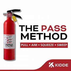 In the event you need to use a fire extinguisher, keep a safe distance from the flames and follow the four-step PASS method: Pull, Aim, Squeeze, and Sweep. Looking for fire extinguishers for kitchens, living areas, garages, and workshops? We’ve got you covered. https://ter.li/r9e3fu | Kidde Fire Safety | Facebook
