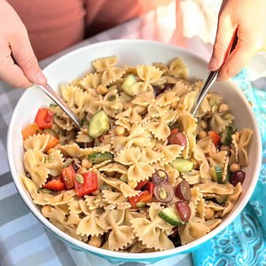 Simple Veggie Salad with Bowtie Pasta & Balsamic Vinaigrette
