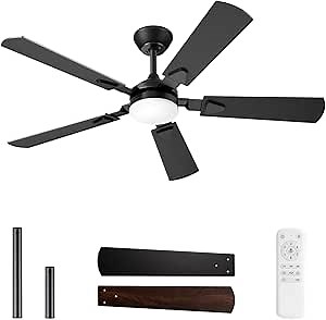 Ceiling Fans with Lights, 52 Inch Modern Ceiling Fans with Lights and Remote Control, DC Reversible Motor, Noiseless, 3CCT, Ceiling Fan for Bedroom, Living Room, Apartment Indoor/Outdoor Use