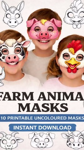 Farm Animal Masks Printable, Kids Animal Masks, Printable Mask Set, Kids Costume Mask, Animal Party Masks, 10 Page PDF - Etsy