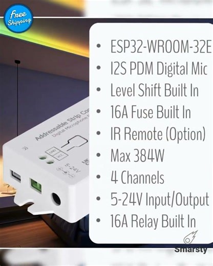 WLED ESP32 Addressable Strip Controller 16A Relay Remote