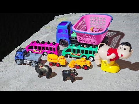 mini toy bus and track & alphabet | mini toy | mini tractor | collecting basket video | Mini toys