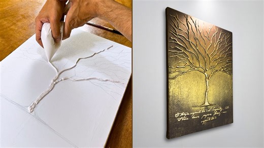 How to create a stunning 3D tree canvas painting | Textured acrylic art tutorial