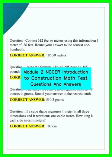 Module 2 NCCER Introduction to Construction Math Test Questions And Answers video