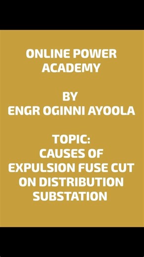 CAUSES OF EXPULSION FUSE CUT ON DISTRIBUTION TRANSFORMER A fuse is an electrical safety device that protects circuits from excessive current by melting a metal wire or strip inside it to break the circuit. The Expulsion fuse is the one we usually called J & P fuse. CAUSE OF ITS CUTTING ON TRANSFORMER 1, Aging 2, Cold Load pickup 3,Vegetation. 4, Short circuit Why not let's meet in our Online Power Academy Class as you learn more Let's go there. Please like , Comment and share it LECTURE QUIZ Oya