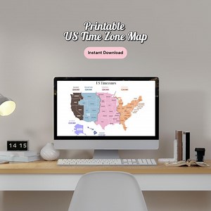 Printable US Time Zone Map | Modern Home Office Decor (Instant Download)