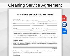 Cleaning Service Agreement Template. Printable Cleaning Business Forms. Editable Cleaning Service Contract. Housekeeper Contract. WORD & PDF - Etsy