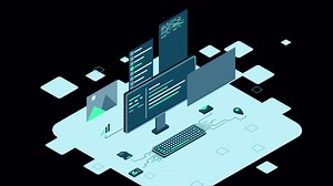 Download Isometric desktop computer. Coding programming technology. Programming concept. Technology animation. Transparent background with alpha channel for free