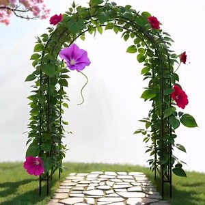 Metal Garden Arch Trellis for Climbing Plants Outdoor, Double Layer Iron Art Arc Top Garden Arbor, Black, 134×59×213 cm