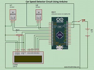 Car speed detector using Arduino Nano - Circuit Diagram, PCB & Program
