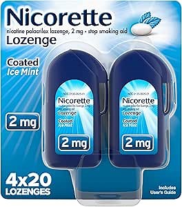 Nicorette 2 mg Coated Nicotine Lozenges to Help Stop Smoking - Ice Mint Flavored Stop Smoking Aid, 80 Count