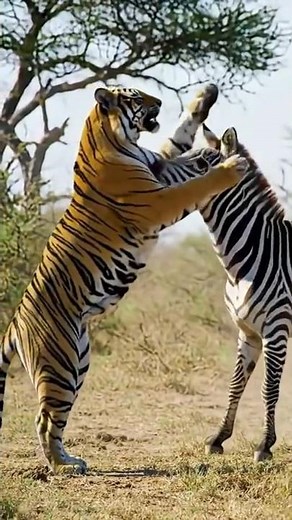 Zebra vs Tiger 🐅 Face to Face Fight | Unexpected Survival Battle | Real Wildlife Shorts#animals #ai