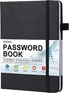 Password Notebook with Alphabetical Tabs, Password Keeper Book for Seniors, Medium Size Address Book for Internet Website Log in Detail, Password Organizer Logbook for Home Office -Black