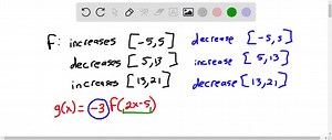 If a function f is increasing on the intervals [-5,5] and [13,21] and decreasing on the interval [5,13], determine the interval(s) on which g(x)=-3f(2x-5) is increasing.The graph g(x)=-3f(2x-5) is increasing on the interval ( , ).(Type your answer in interval notation.)