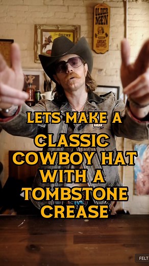 Let’s make a classic cowboy hat with a tombstone crease! You know, when we first started making the coffin crease otherwise known as the tombstone crease I was struggling to see how I could make this hat look classic . But then I realized if you didn’t add the mule kick into the front, it really resembles a classic RCA shape. And personally that’s one of my favorite shapes. It’s that Burt Reynolds style. So we did this one nice and clean with a classic three ply ribbon going around it! Just wann