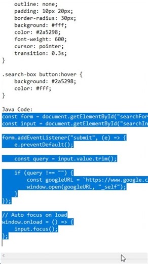 Project 06 | Google Search Box | Create Auto Suggest Through #html #htmlcss #java #python #shorts