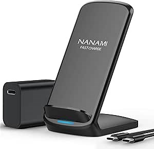 NANAMI Fast Wireless Charger, Qi Certified Wireless Charging Stand with PD20W Adapter USB Charger for iPhone 17/17 Air/17 Pro/17 Pro Max/16/15/14/13,10W for Samsung Galaxy S25/S24/S23/S22/S21/Note 20