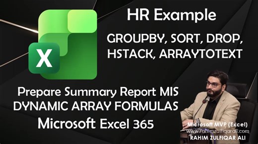 Prepare Quickly Summary Report MIS | HR Example | Dynamic Array Formulas (GROUPBY, DROP, SORT, HSTACK, ARRAYTOTEXT, COUNTA) | #Excel 365 =SORT(DROP(GROUPBY(Database[EMP No]:Database[Employee Name],Database[Training],HSTACK(ARRAYTOTEXT,COUNTA),,0),1),1,1) | Excel Basement