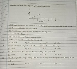 Q23. Read the graph depicting change in height of an object wit... | Filo